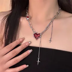 New Red Heart Patchwork Star Tassel Necklaces Women Premium Sense Sweet Cool Light Luxury Hundred Necklace Party Jewelry Gifts