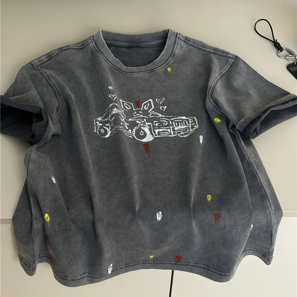 Children Clothes Hand-painted Short-sleeved T-shirt Boys 2026 Summer New Style Half-sleeved Loose Kids Simple T Shirt Top