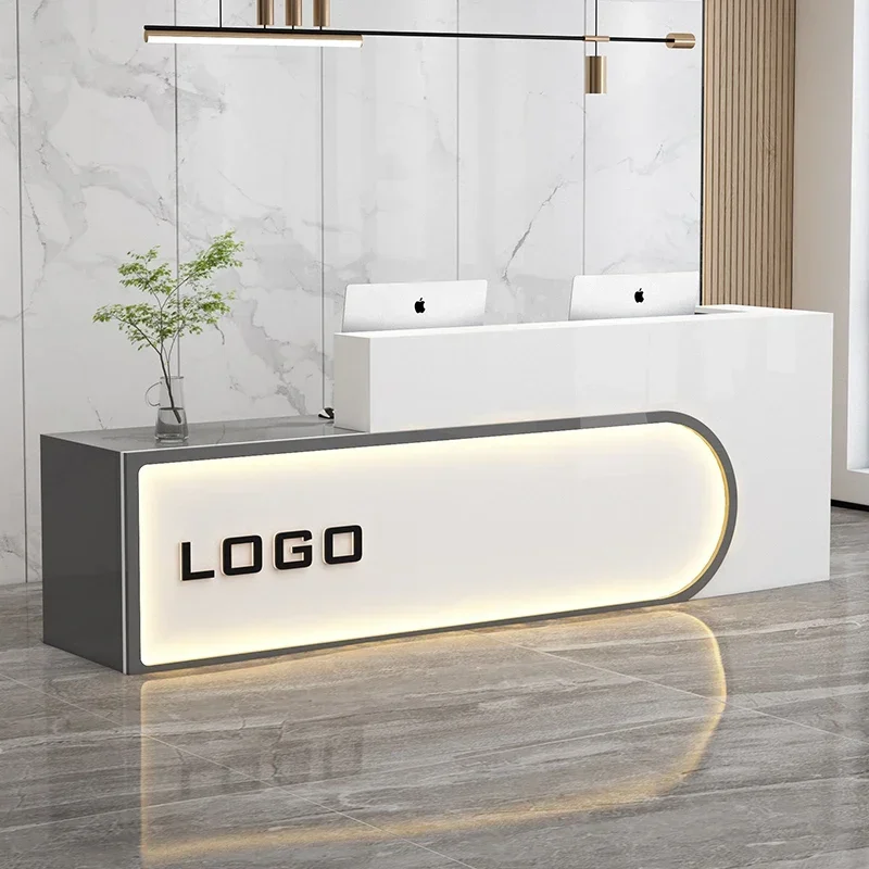 Wooden Furniture Reception Counter Advanced Desk Checkout Supermarket Customer Center Reseption Long Beauty Bar Salon Bank