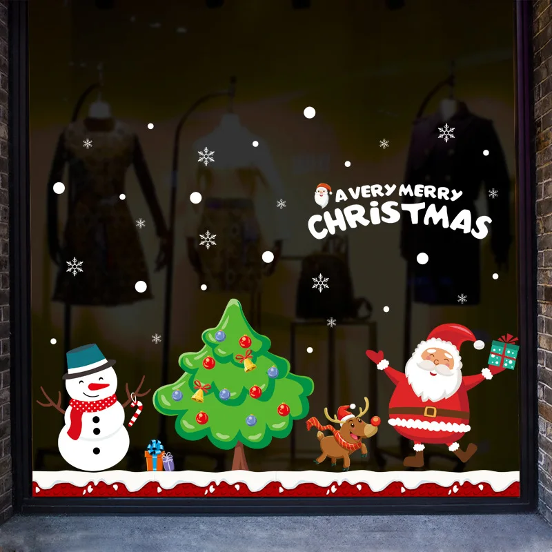 Festive Christmas Stickers Sparkling Window Decals Jolly Santa Claus Clings Snowflake Decorations Merry Holiday Wall Stickers