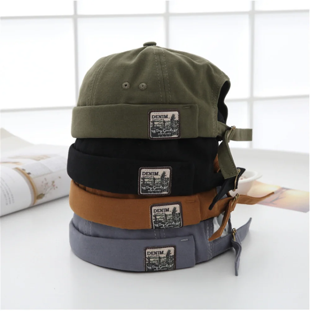Vintage Brimless Men Hat Dome Docker czapka bawełniana czapka jednokolorowa oddychająca wiosna jesienna czapka regulowana damska czapka hip-hopowa