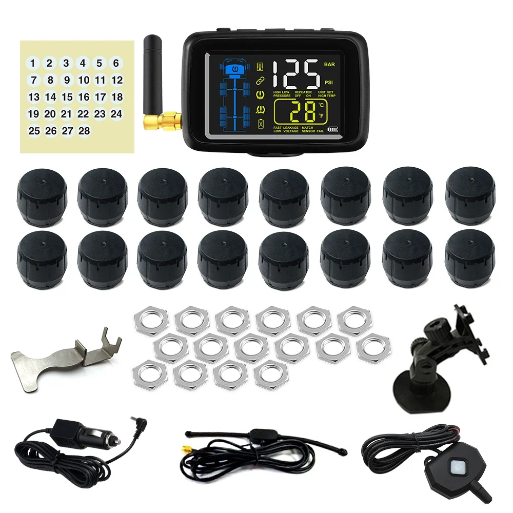2025Real-time External Sensor 6-8-10-12-14-16-18-26 Wheels Tire Pressure Monitoring System Power Trailer Bus Truck TPMS