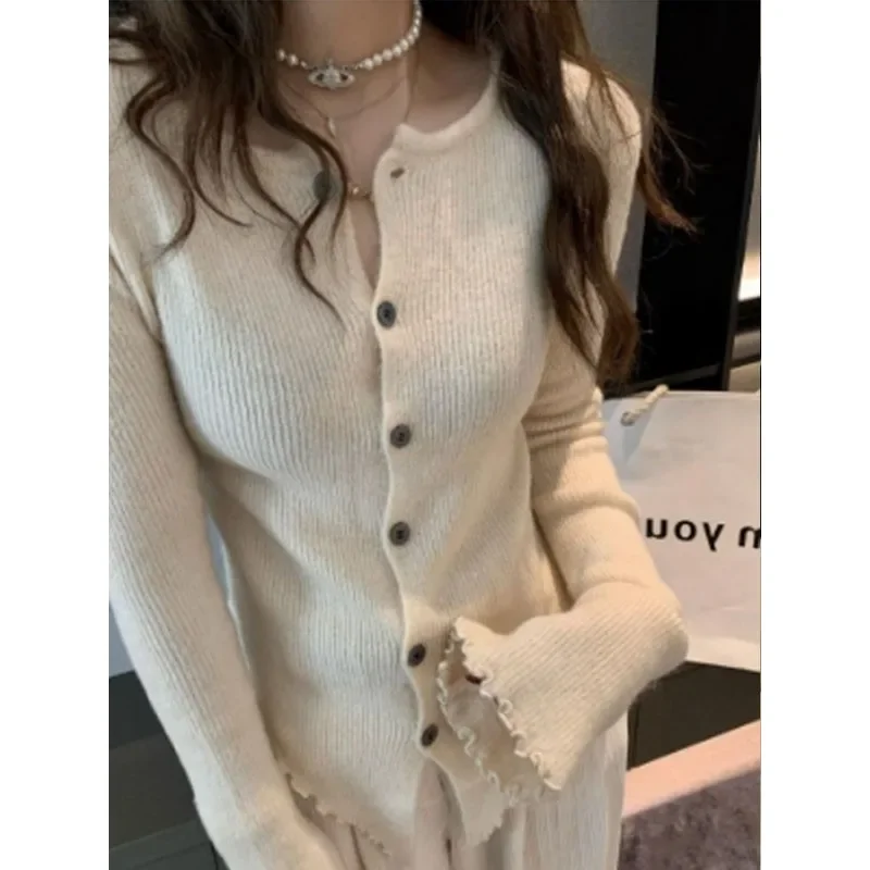 Y2k Grey Vintage Women Kint Sweater Harajuku Long Sleeve Cardigan Irregular Korean Fashion Slim Autumn Jerseys Casual