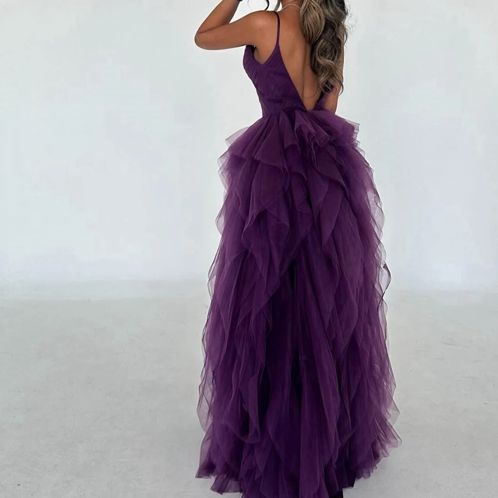 Exquisite and Temperament A-Line Sweetheart V-Neck Evening Dress Organza Floor Length Ruched Pleats  Backless Open Back