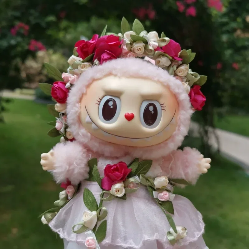 

V1 V2 Слепая коробка Кукла Лабу Цветочное сказочное платье Labubu Одежда Платье принцессы Мини-кукольный наряд Головной убор ручной работы с соломенной шляпой