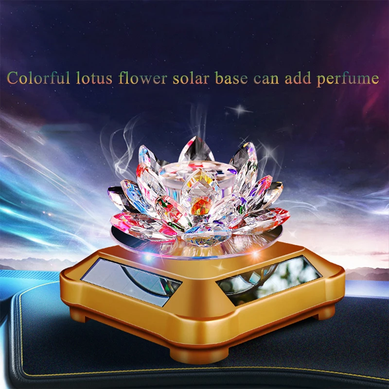 

Car Interior Lotus Ornament Aromatherapy Air Fresher Solar Crystal Lotus Atmosphere Lights Decoration Car Goods Auto Accessories