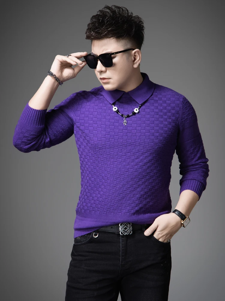 

Новый мужской вязаный свитер 2026 года, имитация двухслойности, приталенный крой, базовый, осенне-зимний, с узором в виде шахматной доски, мужская одежда