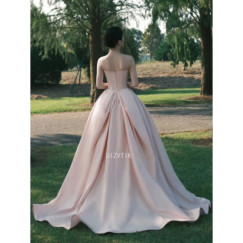Элегантное розовое длинное вечернее платье трапециевидной формы без бретелек, атласные платья для выпускного вечера для девочек, платье принцессы Quinceanera, Vestidos De Gala Custom