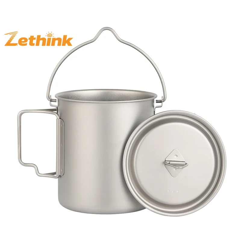 

Outdoor Titanium Craftsmen Camping Cookware Set Portable Single Pot Travel Stove with Foldable Handle Lunch Box Cover Ta8315-BH