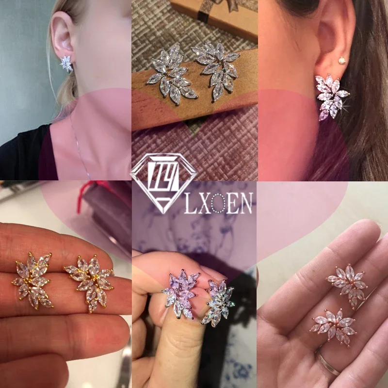 LXOEN Luxury Vintage Women Silver Color Marquise Zircon Stud Earrings for Party Fashion Wedding Studs Jewelry Gifts Joyas Mujer