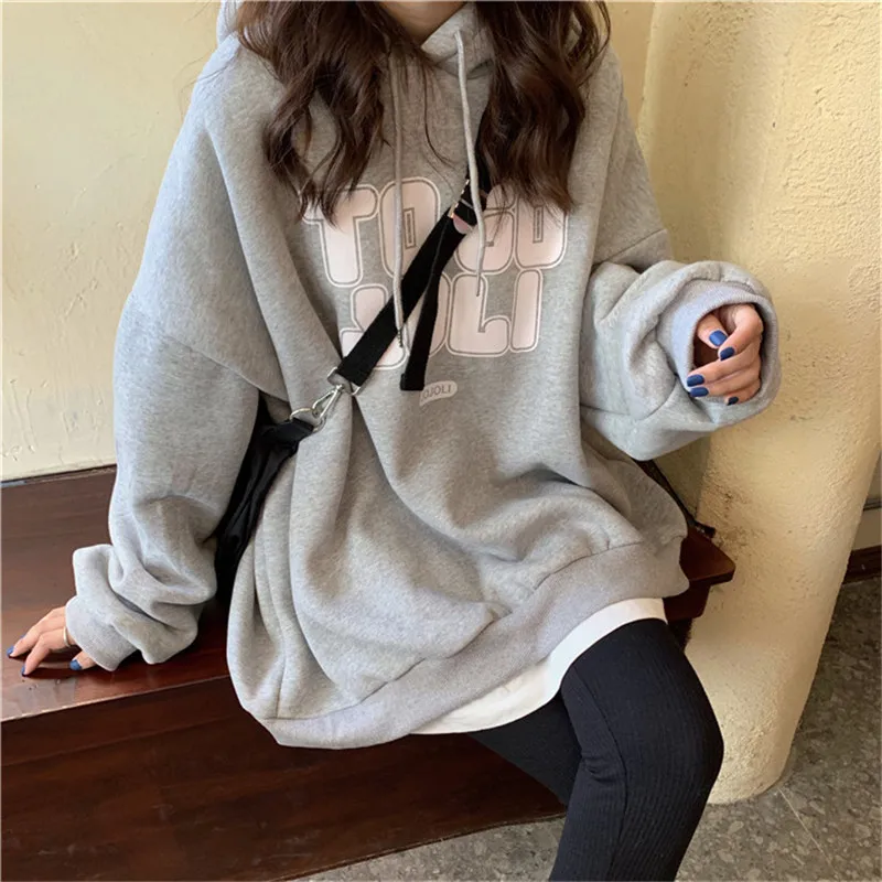 Hooded Hoodies Women Print Letter Sweatshirt Pullovers Spliced Draw String Long Sleeve High Street Loose Fit 2025 Autumn - Image 2