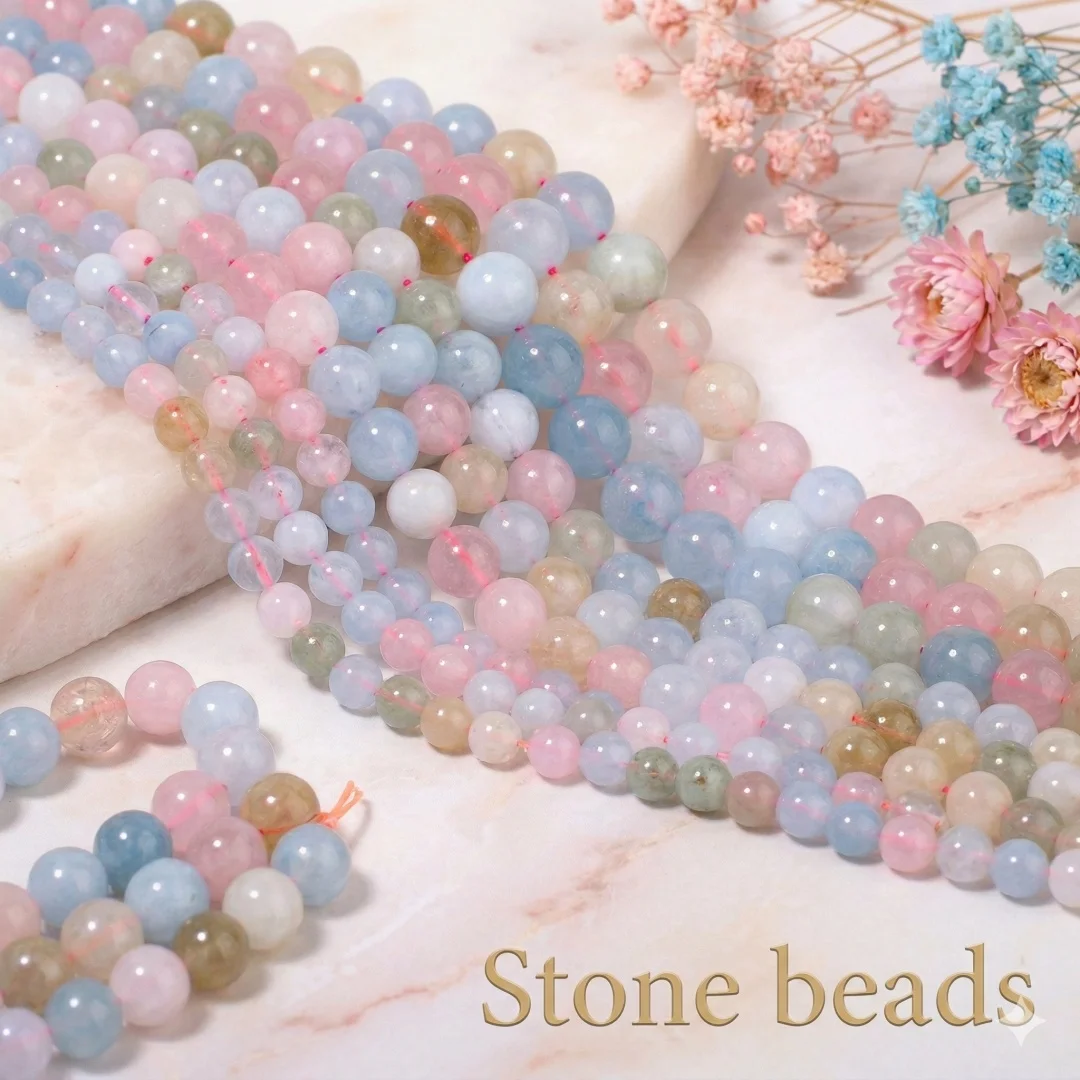 Cuentas Redondas de Morganita Natural de Colores, para la Creación de Joyas, DIY, Pulseras Energéticas, Collares y Accesorios, 6/8/10mm