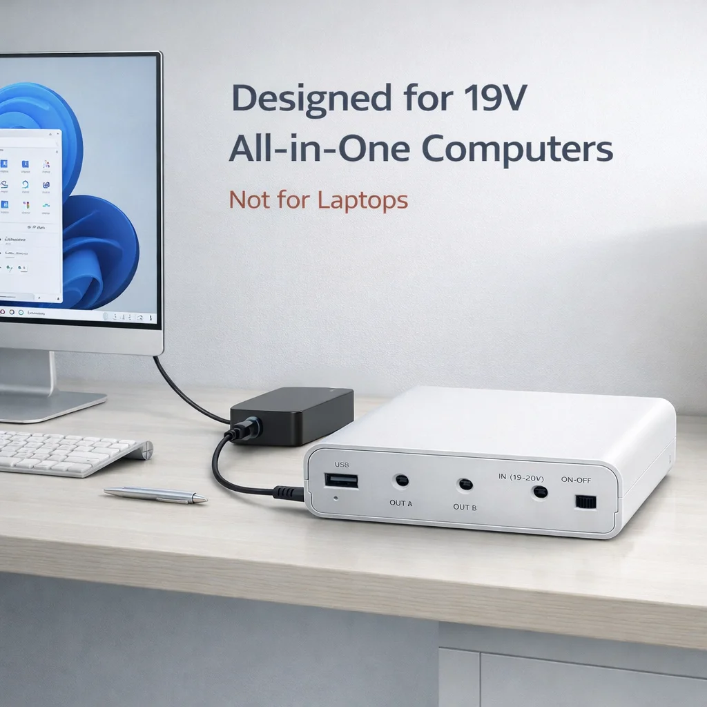 LY Tech 19V All-in-One PC Battery UPS Box, Solder-Free Installation, Dual 19V Output, Battery Not Included