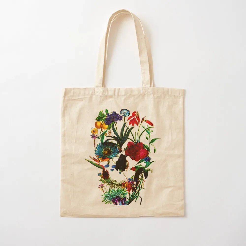

Flowers Skull Floral Skull Flower Sugar Skull Tote Bag Cloth bag foldable reusable bag custom tote Canvas Tote
