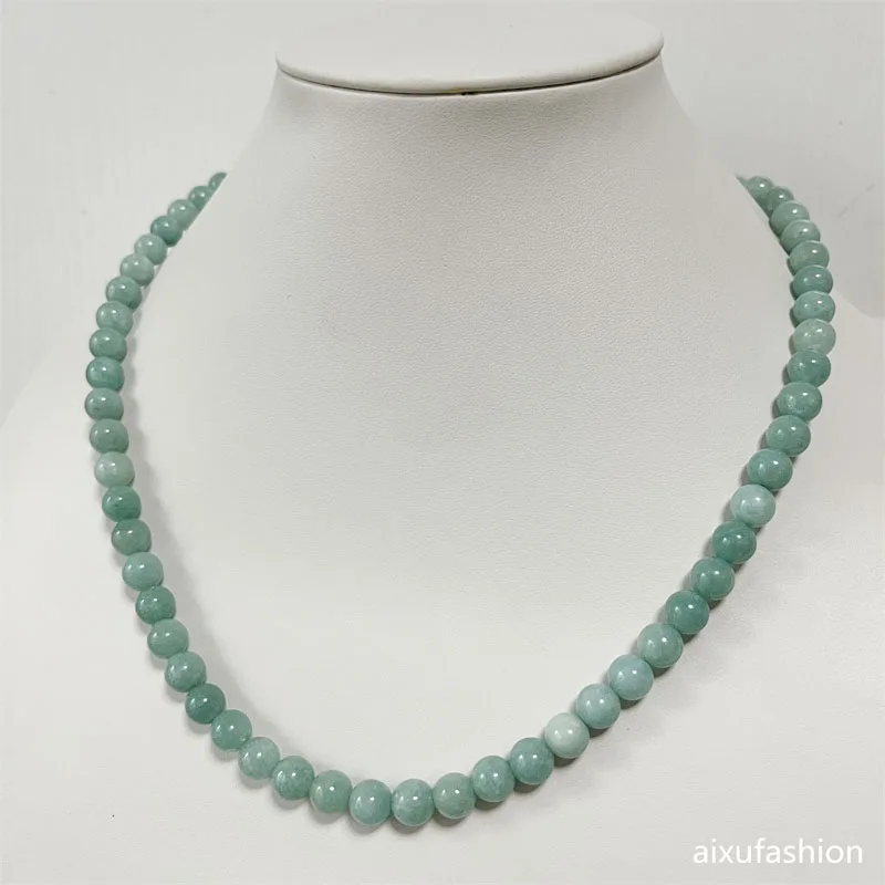 6/8/10MM Green Myanmar Jade Necklace Vintage Natural Stone Burma Jewelry Noble Elegant Exquisite Beaded Chain Choker Collier
