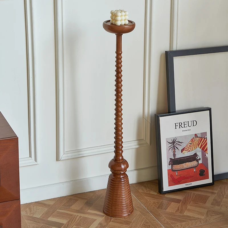 

Vintage Wood Candle Holder - Carved Side Table with Candles, Tropical Style Floor Decor for Living Room, Handcrafted Accent Lamp