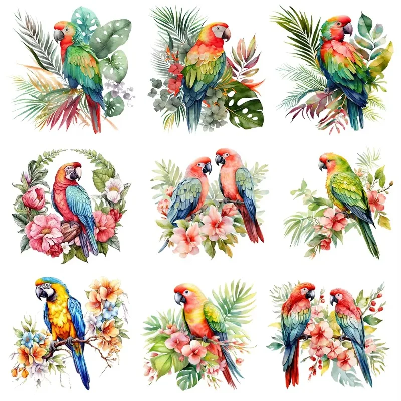 2pcs 25cm Flower Bird Flamingo Parrot Iron Heat Thermal Transfer Sticker Fusible Applique Iron On Thermoadhesive Decal Clothes