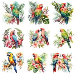 2pcs 25cm Flower Bird Flamingo Parrot Iron Heat Thermal Transfer Sticker Fusible Applique Iron On Thermoadhesive Decal Clothes