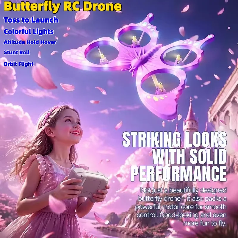 Butterfly RC Drone Altitude Hold Hover Orbit Flight 2.4G Remote Controlled Aircraft Headless Mode Colorful Lights RC Quadcopter