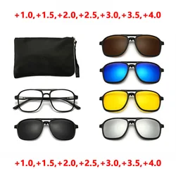Reading Glasses Anti Blue Light Blocking Sunglasses Fashion Men Polarized Magnetic Clip Glasses 6 In 1 Prescription Eyewear