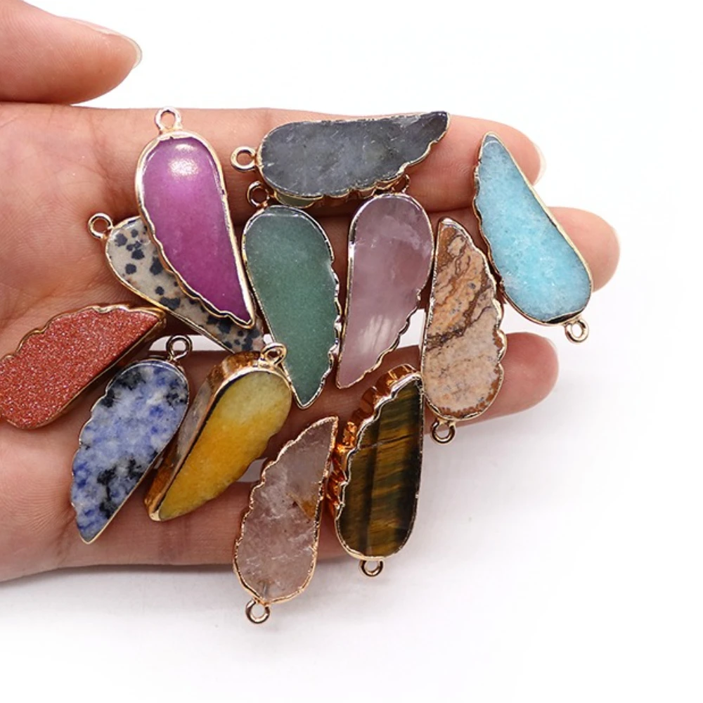 

Classic Tiger Eye Stone Pendant Angel Wings Shape Rose Quartz Amazonite Natural Stone DIY Necklace Accessory For Woman/man