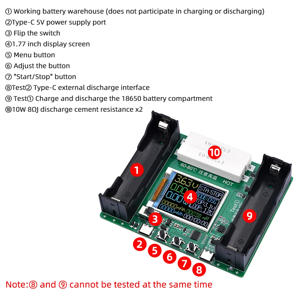 LCD Display 18650 Lithium Battery Capacity Tester MAh MWh Digital Battery Power Detector Module Type-C Port Upgraded Version