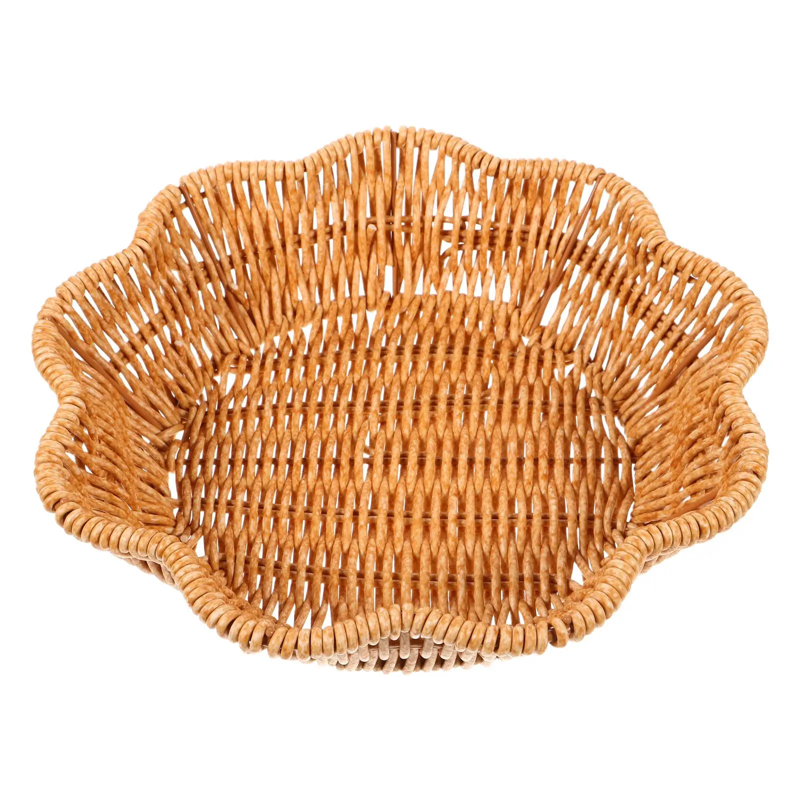 

Fruit Basket Coffee Table Tray Plastic Woven Bread Basket Imitation Rattan Kitchen Dining Area Snack Container