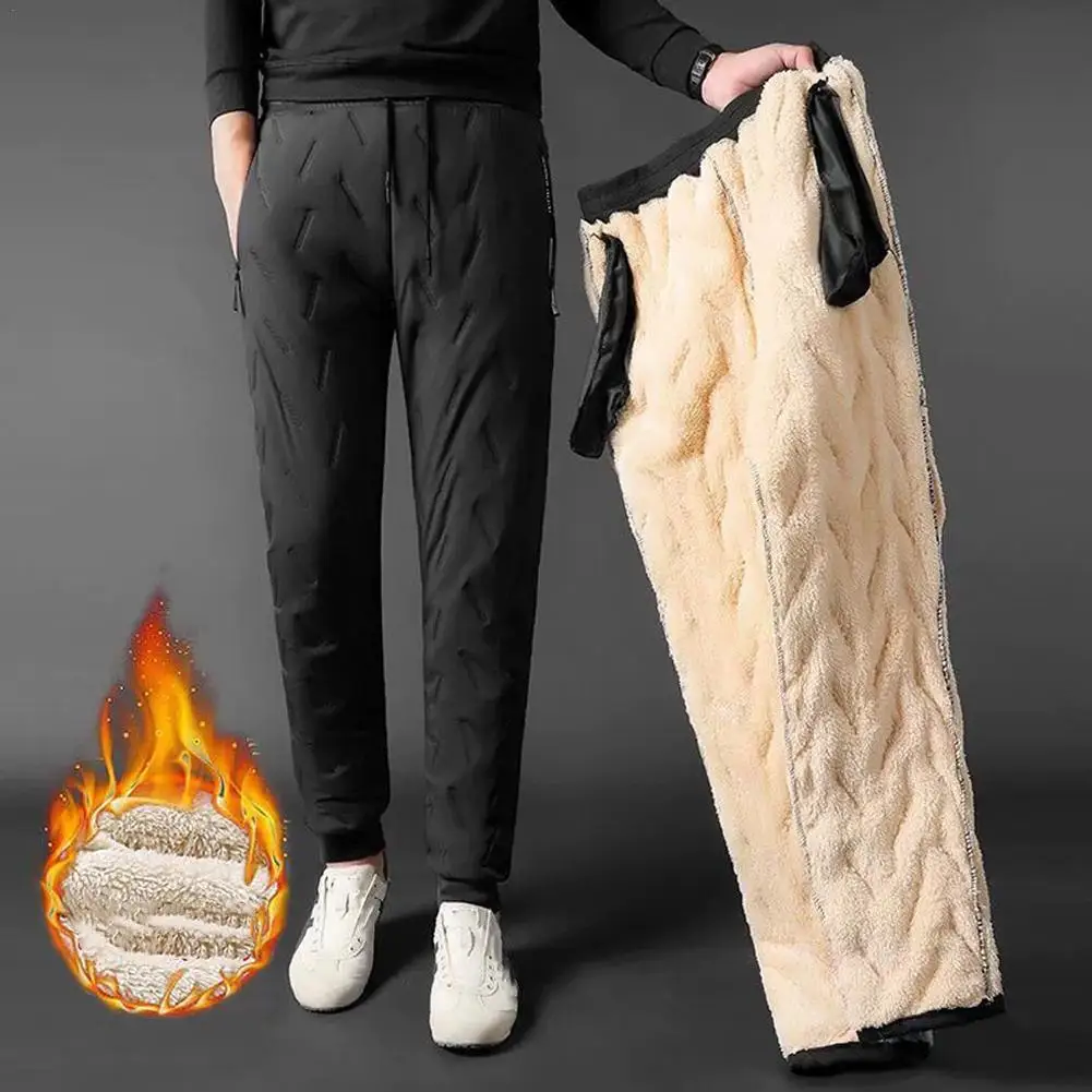 Winter Men's Lamb Fleece Sports Pants 2024 Fashion Drawstring Solid Long Warm Pant Retro Male Casual Thick Cotton Streetwear