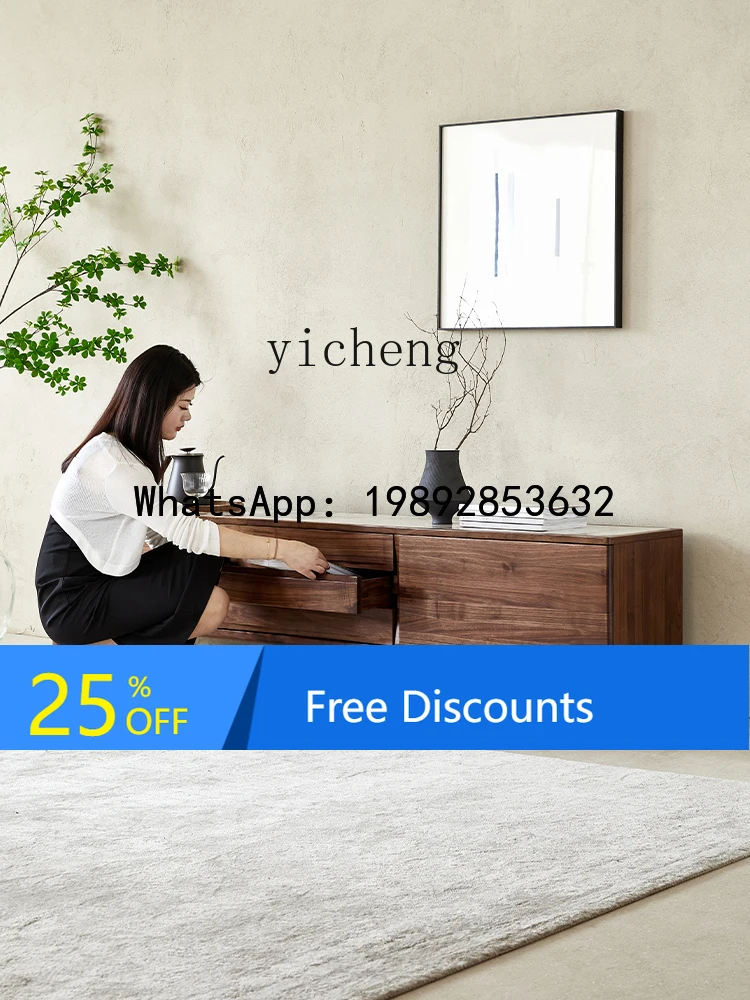 

AA American black walnut solid wood TV cabinet rock slab TV storage living room minimalist floor cabinet