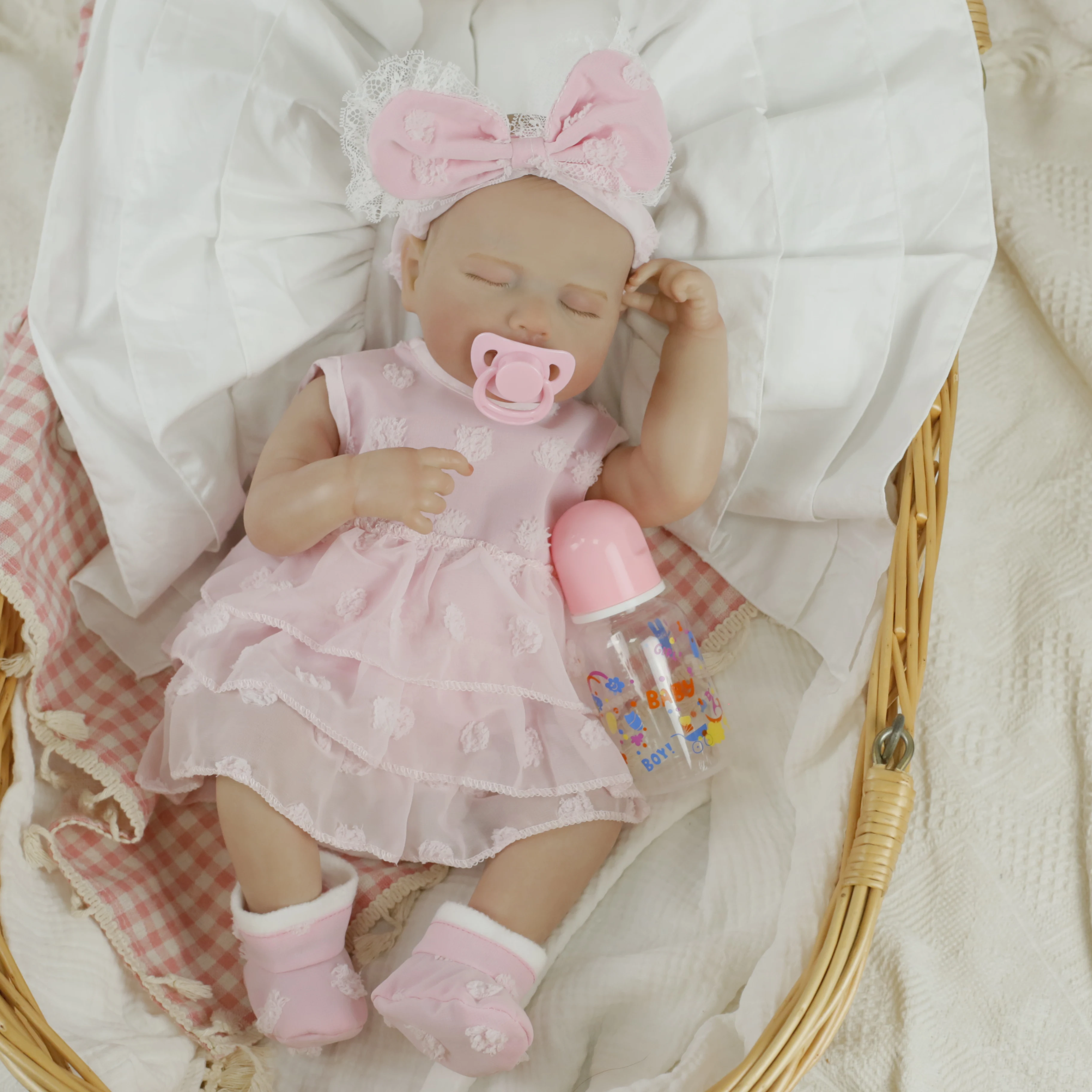 Muñeca bebé Reborn de vinilo de silicona de cuerpo completo de 18 pulgadas Loulou con pelo pintado realista hecho a mano para niños regalo de Navidad