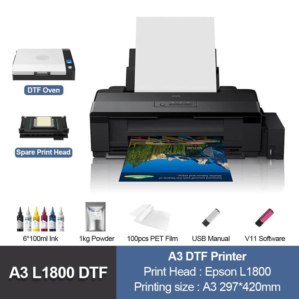 

Принтер A3 DTF для Epson L1800, конвертированный принтер DTF, пленочный принтер с прямой передачей, печатная машина A3 DTF для одежды, футболок