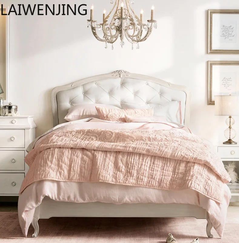 

HLZ French solid wood single bed 1.2 meters American country court retro white bed