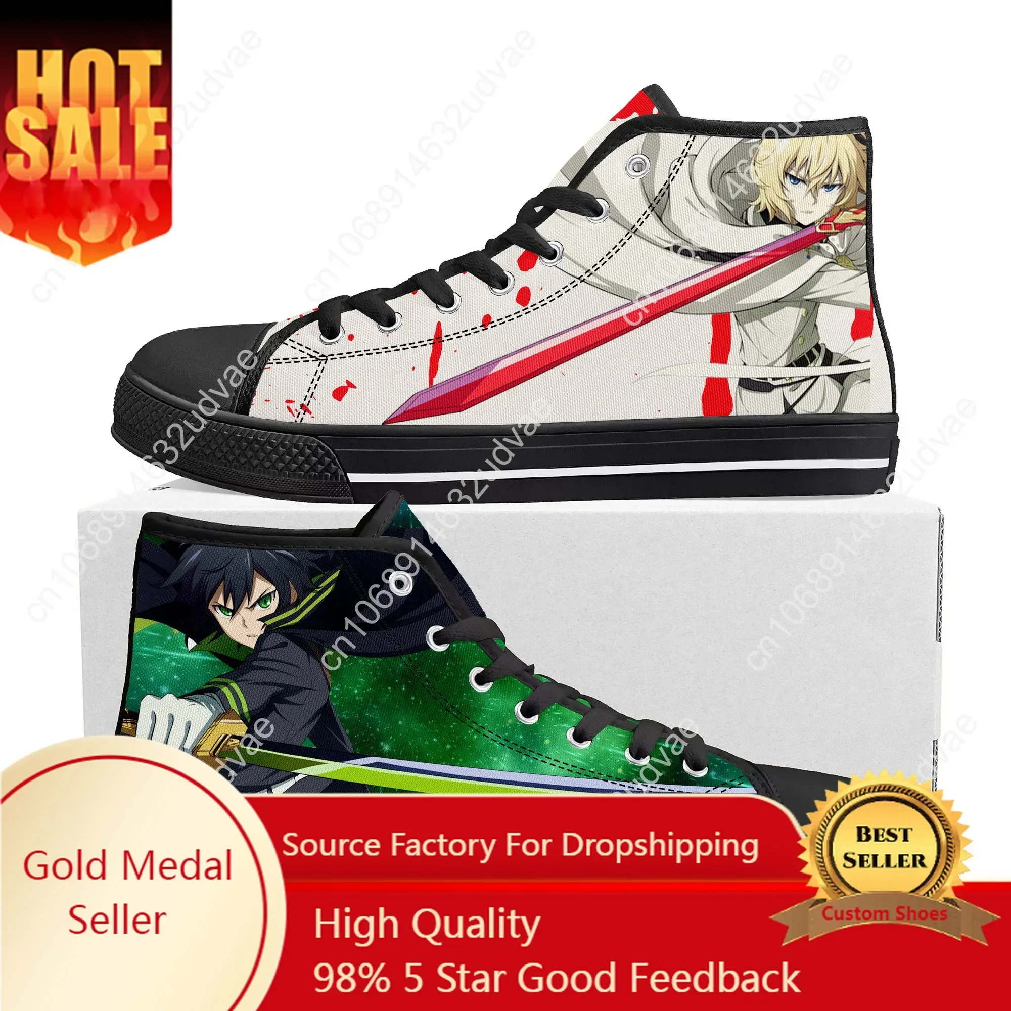 Seraph Of The End Hyakuya Yuichiro High Top Sneakers Mens Womens High Quality Canvas Sneaker Casual Shoes Custom Shoe