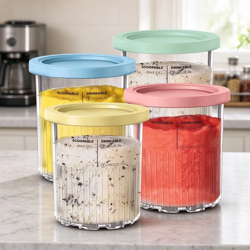 Replacement Pint Containers with Lids for Ninja Creami Deluxe NC500/NC501 Family-Size Frozen Treat Storage Set