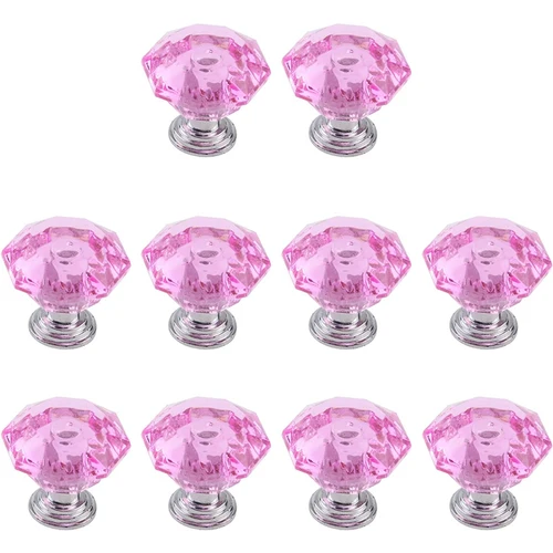 Imagen 1 del producto 10 Uds. Perillas de cristal para gabinete, perillas acrílicas con forma de diamante, tiradores de cajón rosa para tocador, paquete de perillas
