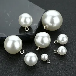 50Pcs Imitation Pearl Shank Buttons For Clothing Wholesale Elegant Smooth Plastic Fashion Decor Button For Bridal Shirt Sewing