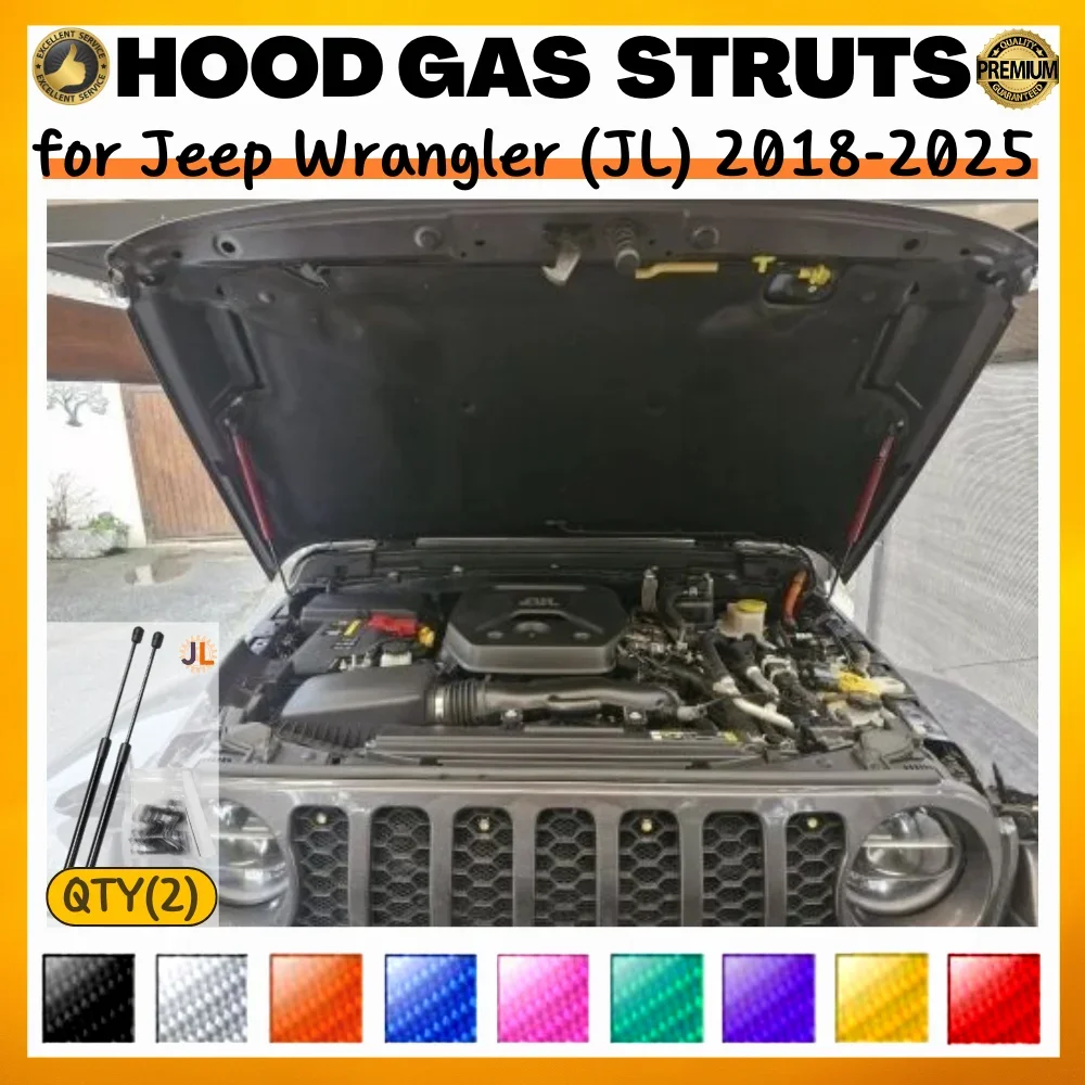 Qty(2) Hood Struts for Jeep Wrangler (JL) 2018-2025 Front Bonnet Modify Gas Springs Shock Absorber Lift Supports Dampers