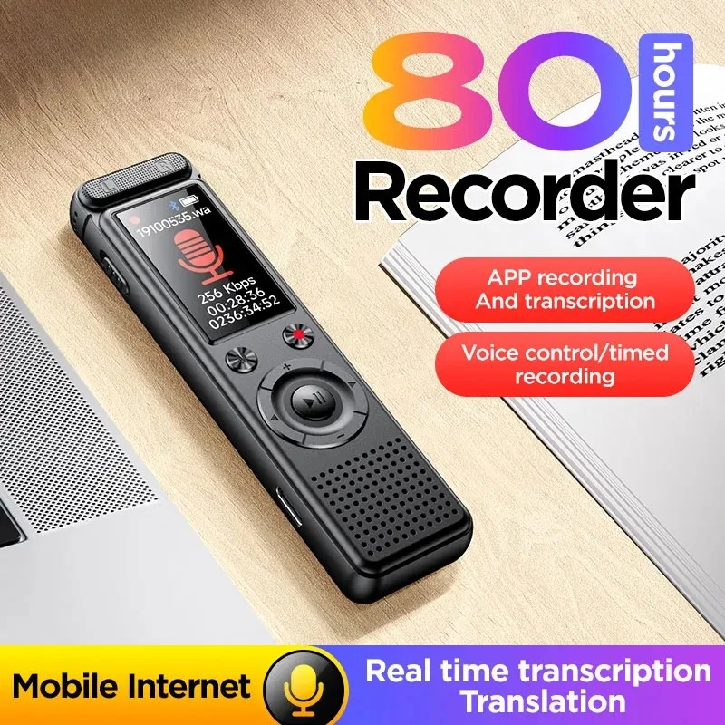 A30 New AI Smart Bluetooth Voice Recorder App Speech To Text Translator Ultra-HD Noise Reduction Dictaphone Portable MP3 Player