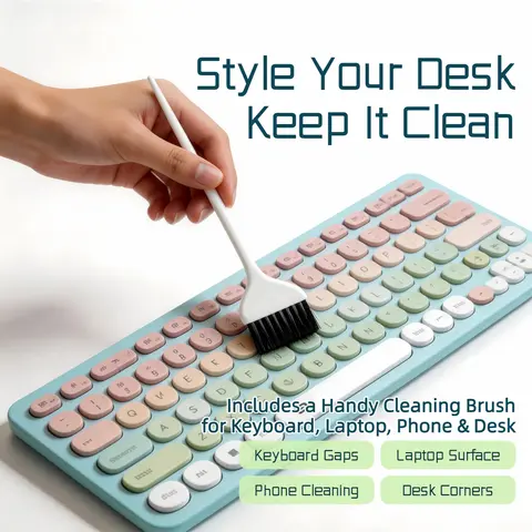 96 Key Wireless Keyboard Mouse Combo Retro Typewriter Full Size Keyboard Pink Green Round Keycaps 2.4G Plug Play with Cleaning Brush Aesthetic Office Keyboard Set Desk Care Combo for Women Study Work Home Office Desktop Setup Accessories