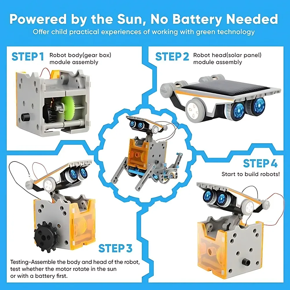 Solar Robot Building Blocks 12 In 1 Science Experiment Kit Educational DIY Assembly Construction Toys For Children Boys Gifts view 3