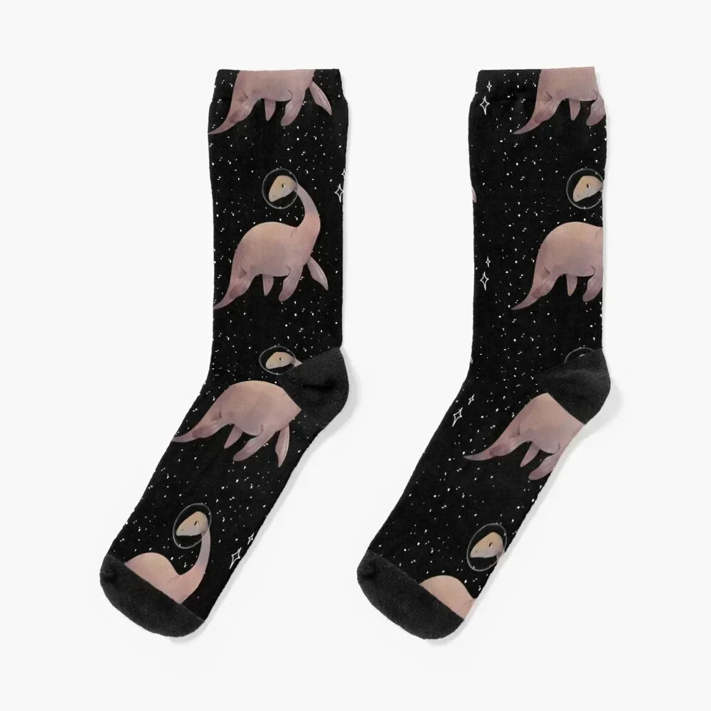 

Cute watercolor plesiosaurus dinosaur in space Socks christmas gifts Antiskid soccer hiking Socks Female Men's