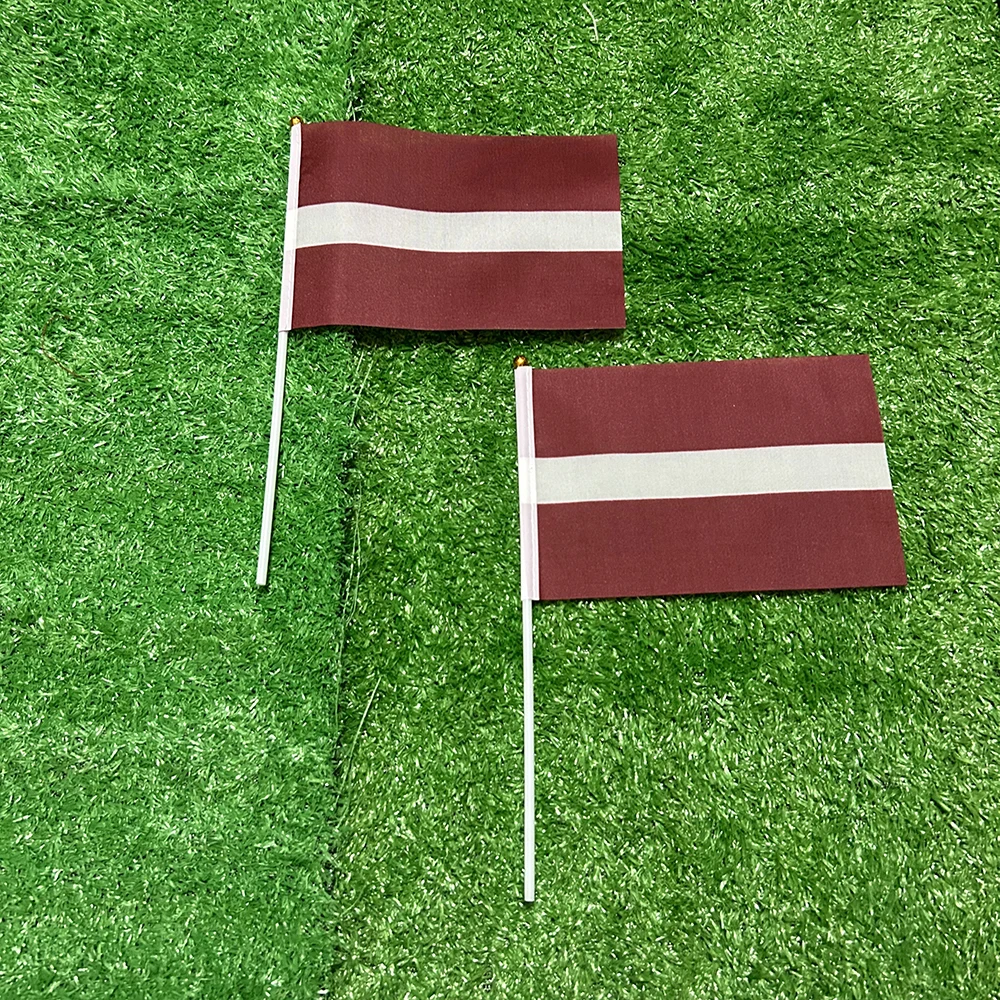 SKY FLAG Latvia hand Flag 10/20/50/100pcs 21*14cm Latvia Hand Waving Flags With plastic pole For Sports Activity Home Decor