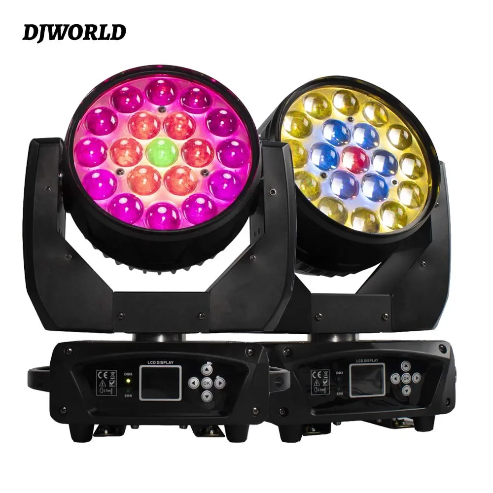 2PCS LED 19x15W RGBW Zoom Wash Beam Light  DMX Stage Lighting Wedding Church Spotlight DJ Disco KTV Club Equipment Party Light