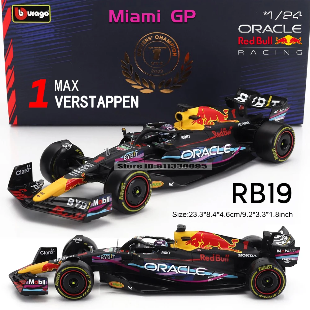 

Bburago 1:24 2023 F1 Red Bull RB19 Miami Station # 1 Perez # 11 Alloy Car Model Formula One Die Casting Model Gift Toy Boy