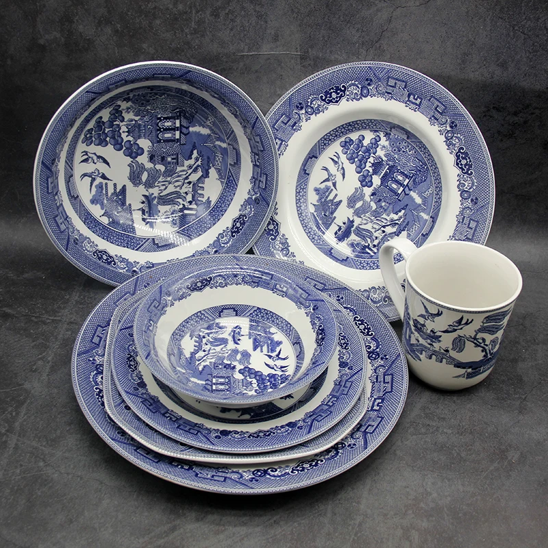 The Blue Willow Dinner Set Elegant England Style Dinner Ware  Ceramic Breakfast Plate Beef Dishes Dessert Dish Soup Bowl