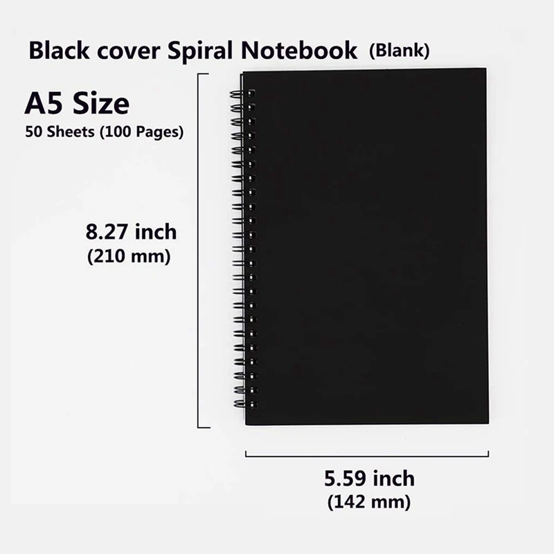 20Pcs A5 Black Spiral Notebook Blank Sketchbook Unruled Journal Pack Thick Blank Paper 50 Sheet 100 Unlined Pages