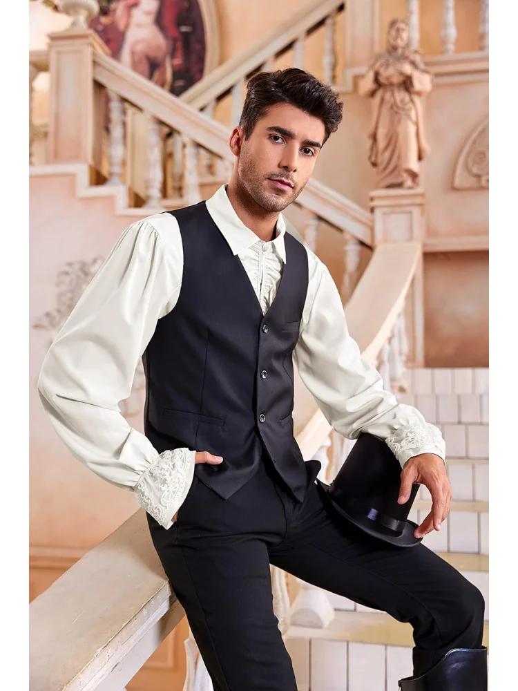 Mens Pirate Shirt Ruffle Victorian Renaissance Steampunk Vampire Poet Shirts Gothic Medieval Costume
