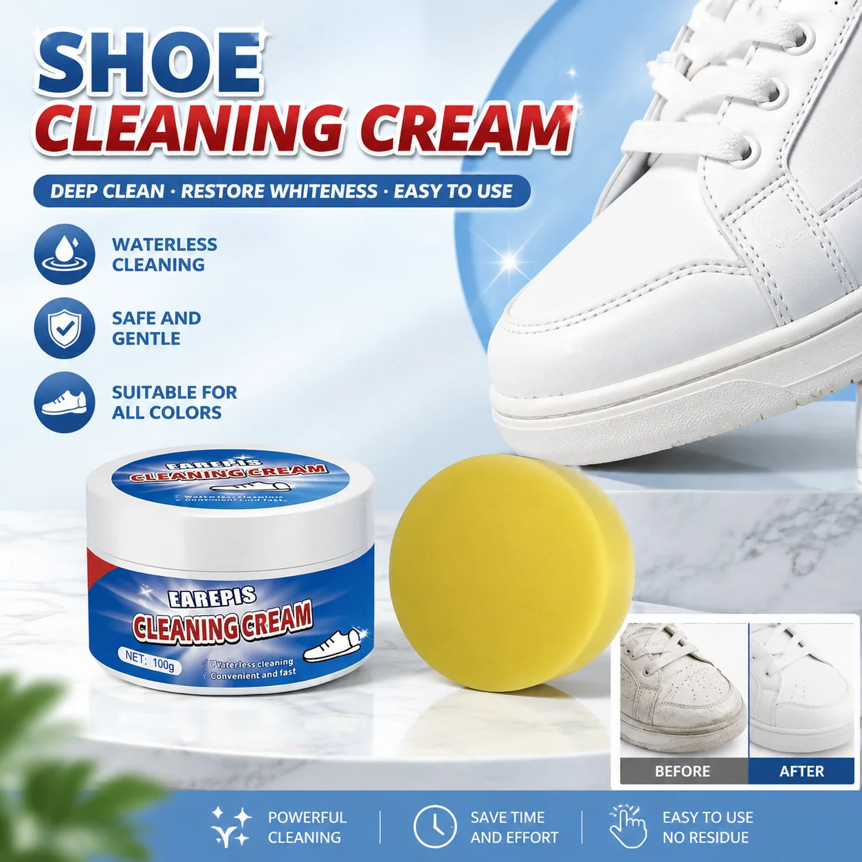 1/2/3pcs White Sneaker Cleaning Paste 100g, Waterless Stain Removal Cleaning Paste with Sponge