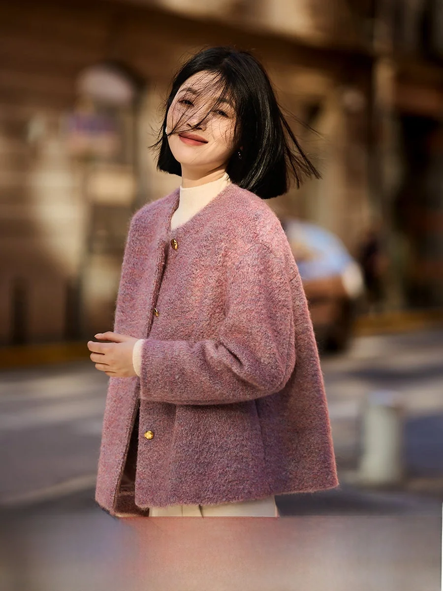 

Xiao Han Multi-Color Woolen ort Coat Women's Outerwear Soft Combed Wool Circle Pattern Sli Commuter OL Sle Coat