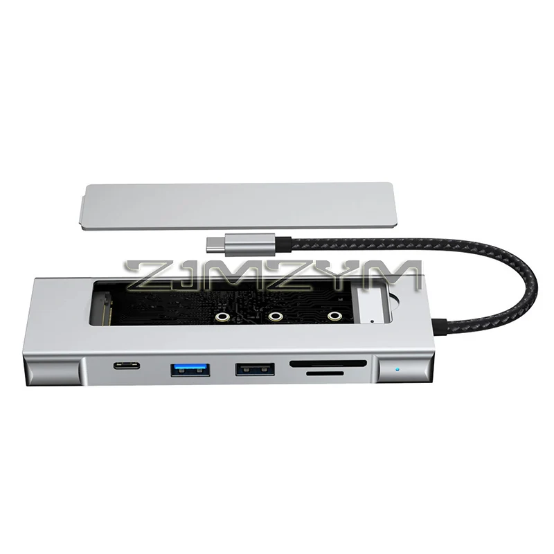 

USB-концентратор 8-в-1 USB 3.2 с функцией хранения данных на диске, многофункциональный адаптер, кардридер, док-станция Type-C, разветвитель для ноутбуков